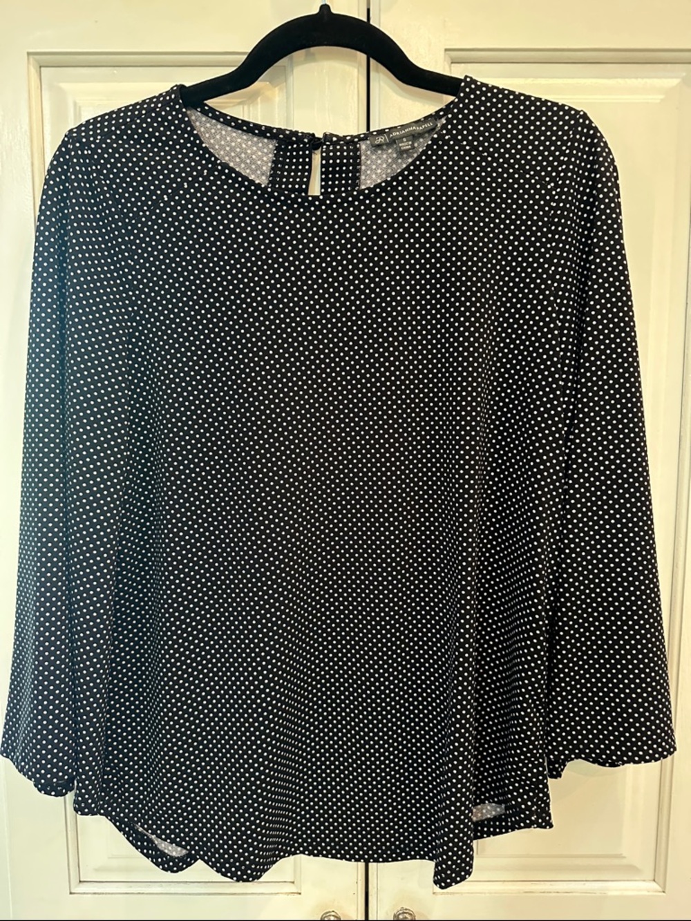 Adrianna Papell Black and White Polka Dot Long-Sleeve Blouse